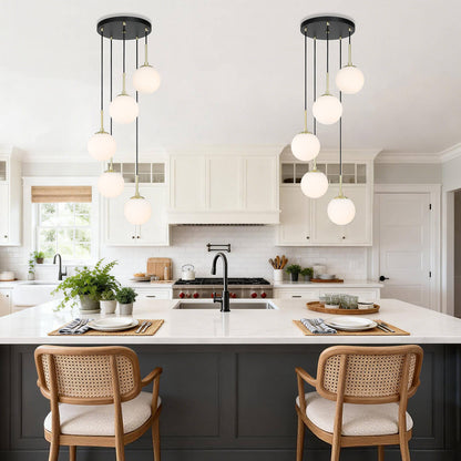 Modern 5-Light Black Brass Globe Cluster Pendant Light XB-P1304-5-MB