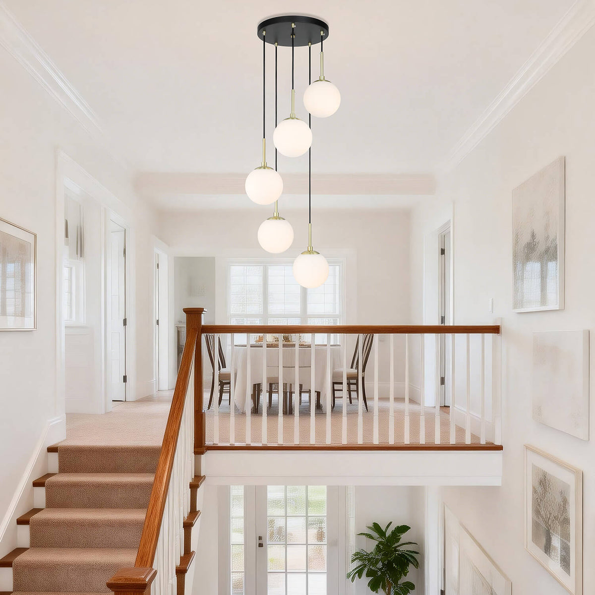 Modern 5-Light Black Brass Globe Cluster Pendant Light XB-P1304-5-MB
