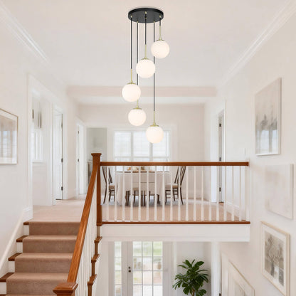 Modern 5-Light Black Brass Globe Cluster Pendant Light XB-P1304-5-MB
