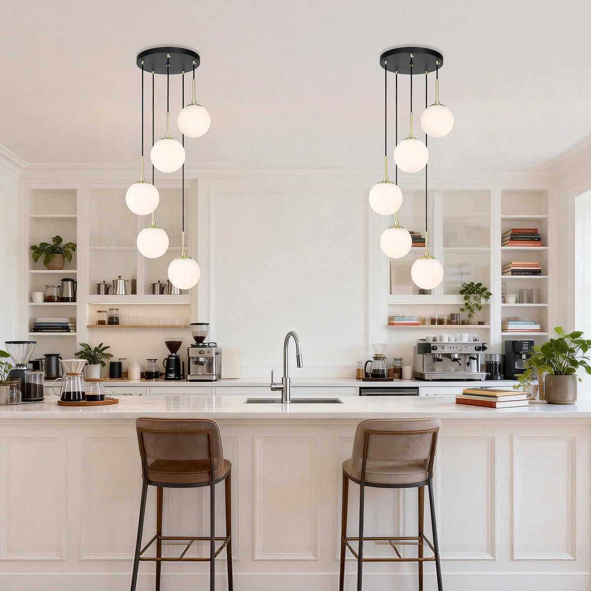 Modern 5-Light Black Brass Globe Cluster Pendant Light XB-P1304-5-MB