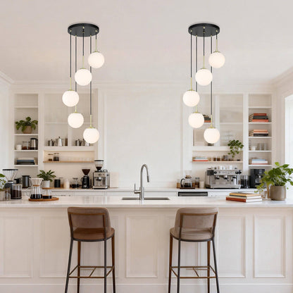 Modern 5-Light Black Brass Globe Cluster Pendant Light XB-P1304-5-MB