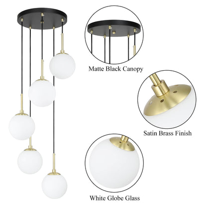 Modern 5-Light Black Brass Globe Cluster Pendant Light XB-P1304-5-MB