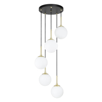 Modern 5-Light Black Brass Globe Cluster Pendant Light XB-P1304-5-MB