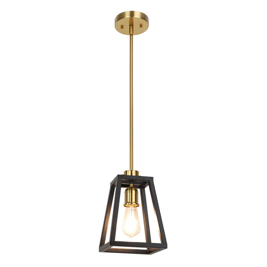 Farmhouse Lantern Hanging Pendant Light in Black and Brass Finish XB-P400-MB