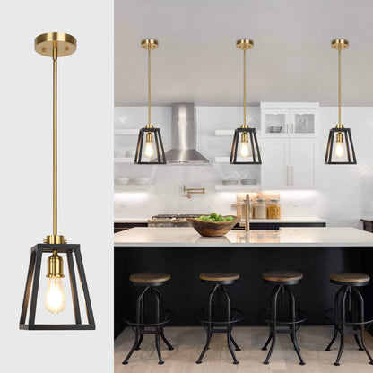 Farmhouse Lantern Hanging Pendant Light in Black and Brass Finish XB-P400-MB
