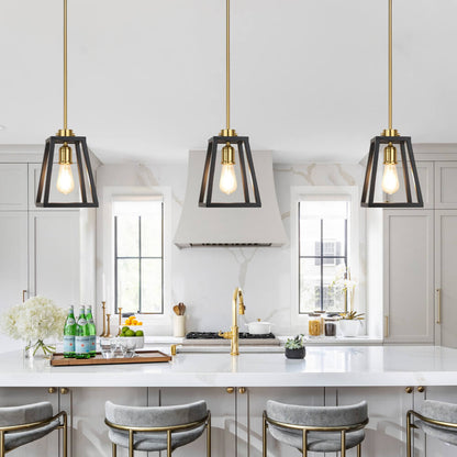 Farmhouse Lantern Hanging Pendant Light in Black and Brass Finish XB-P400-MB