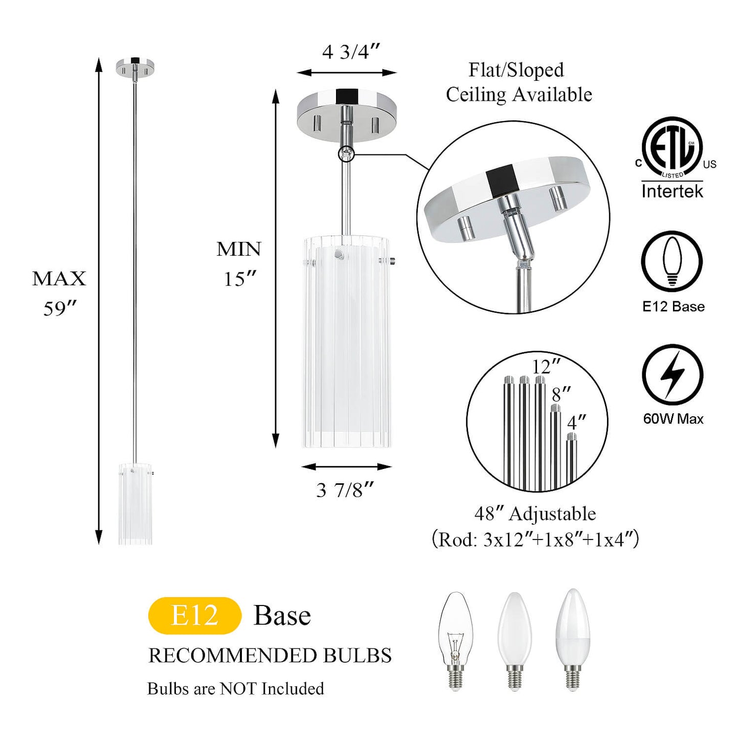 Modern Single Hanging Pendant Lighting Chrome Finish for Bar Dining Room XB-P482-1-CH