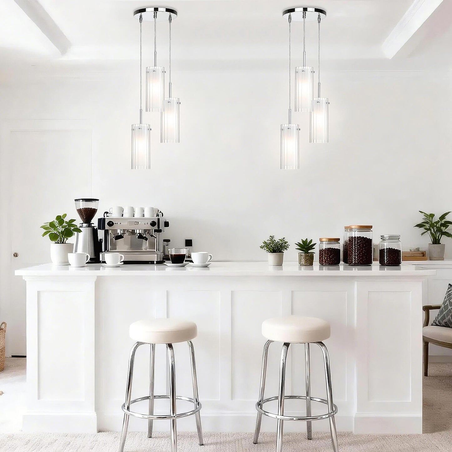 Modern 3-Light Chrome Pendant Lights with Dual Glass for Kitchen Island XB-P482-3-CH