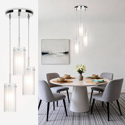Modern 3-Light Chrome Pendant Lights with Dual Glass for Kitchen Island XB-P482-3-CH