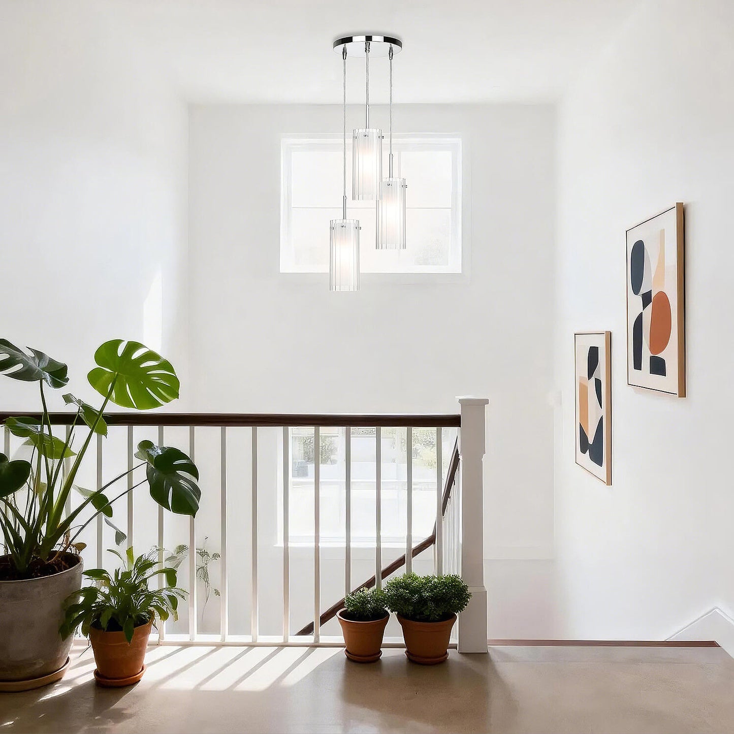 Modern 3-Light Chrome Pendant Lights with Dual Glass for Kitchen Island XB-P482-3-CH