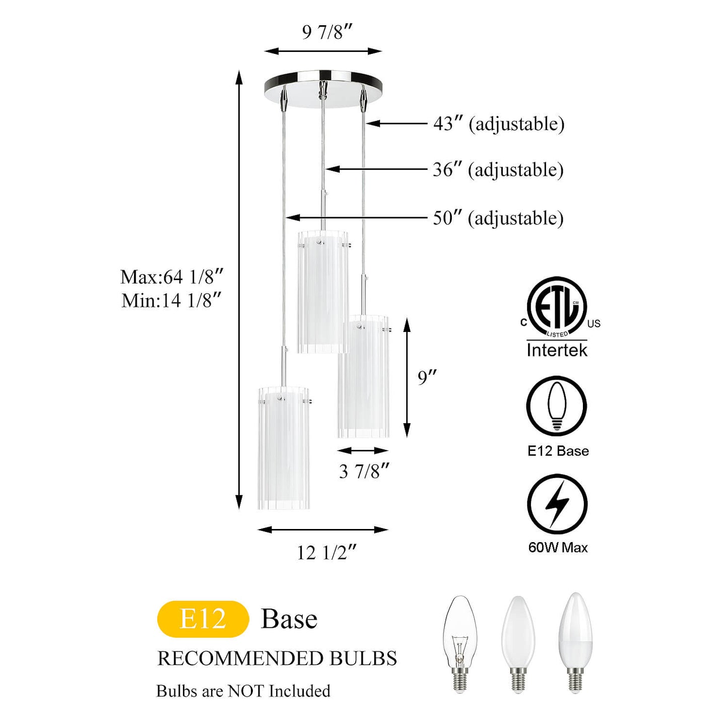 Modern 3-Light Chrome Pendant Lights with Dual Glass for Kitchen Island XB-P482-3-CH