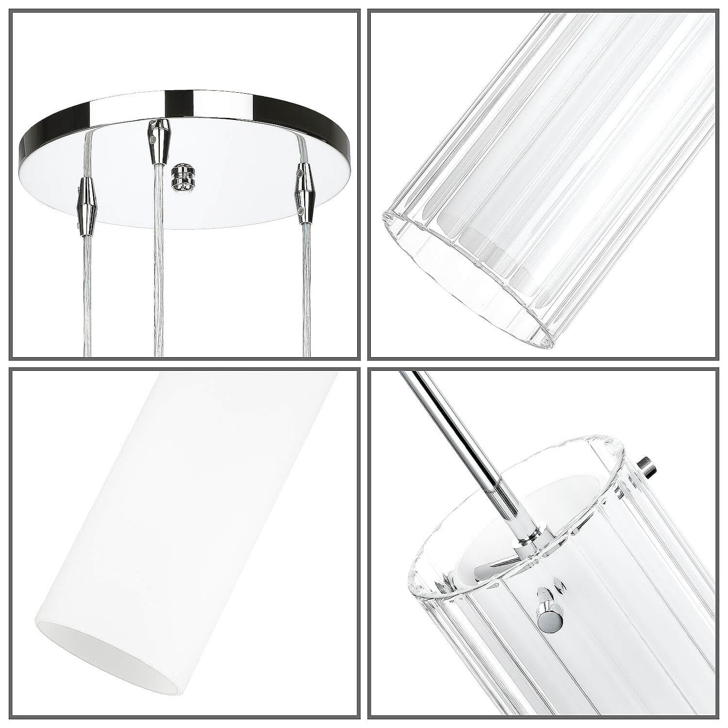 Modern 3-Light Chrome Pendant Lights with Dual Glass for Kitchen Island XB-P482-3-CH