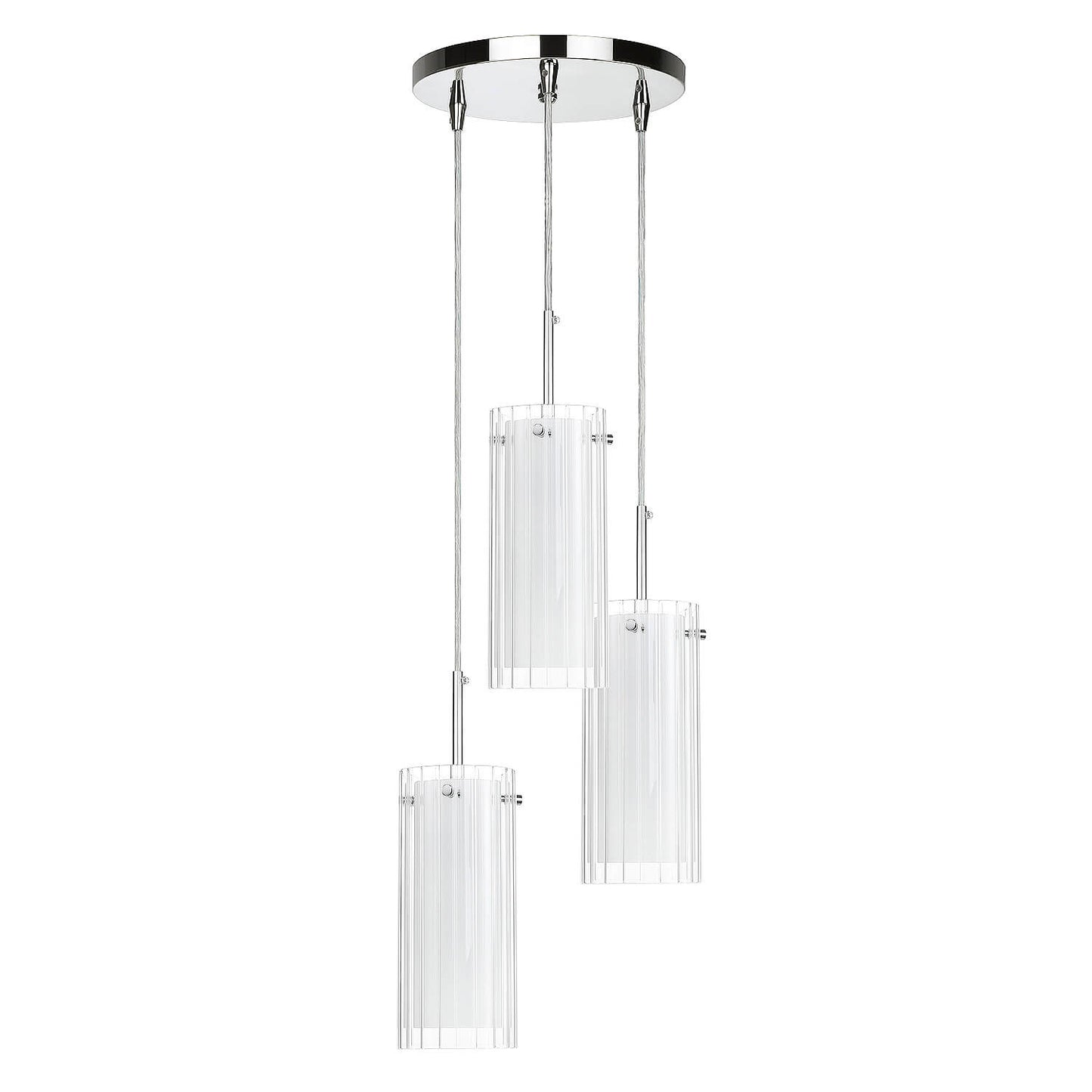 Modern 3-Light Chrome Pendant Lights with Dual Glass for Kitchen Island XB-P482-3-CH