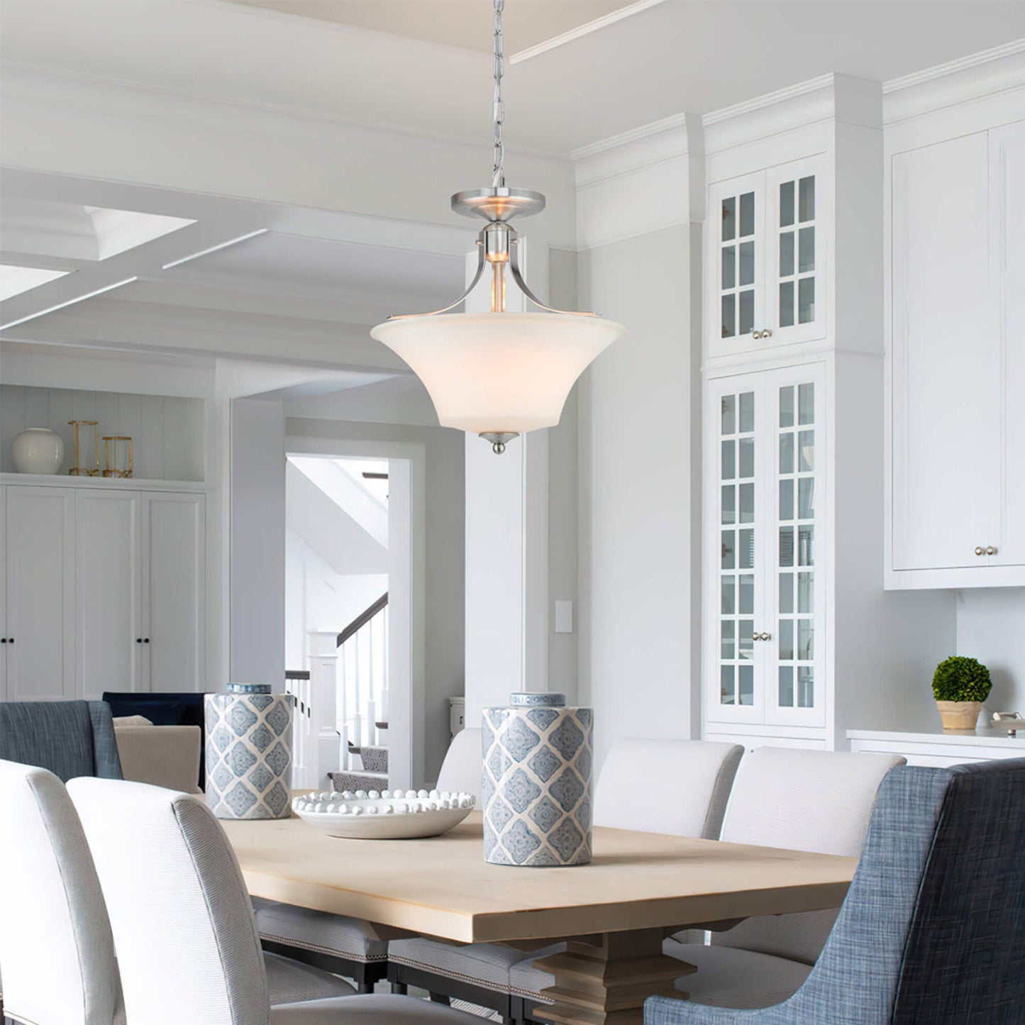 2025 New Industrial Adjustable Chain 3 Lights Nordic Glass Chandelier Led Pendant Light Hanging Pendant Lamp Over Dining Table XB-P563-3-BN