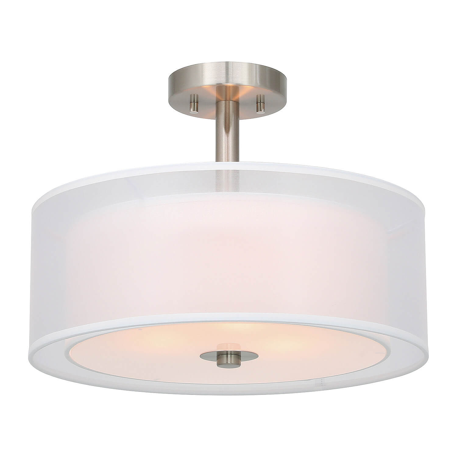 Brushed nickel drum semi flush mount ceiling light fixture