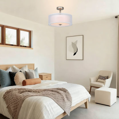 16 inch Brushed Nickel Drum Ceiling Light for Living Room & Bedroom XB-SF1194-BN