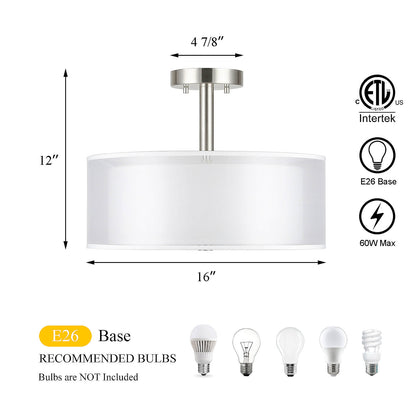 16 inch Brushed Nickel Drum Ceiling Light for Living Room & Bedroom XB-SF1194-BN