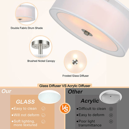 16 inch Brushed Nickel Drum Ceiling Light for Living Room & Bedroom XB-SF1194-BN
