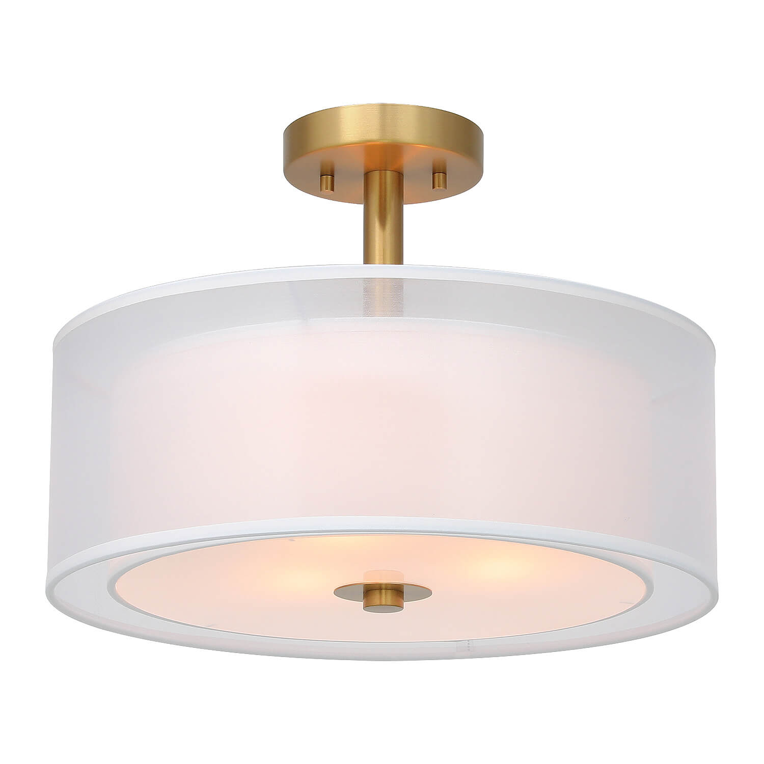 Brushed brass drum semi flush mount ceiling light fixture