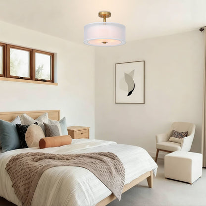 16" Drum Semi Flush Mount Ceiling Light Fixture for Bedroom Living Room XB-SF1194-BS