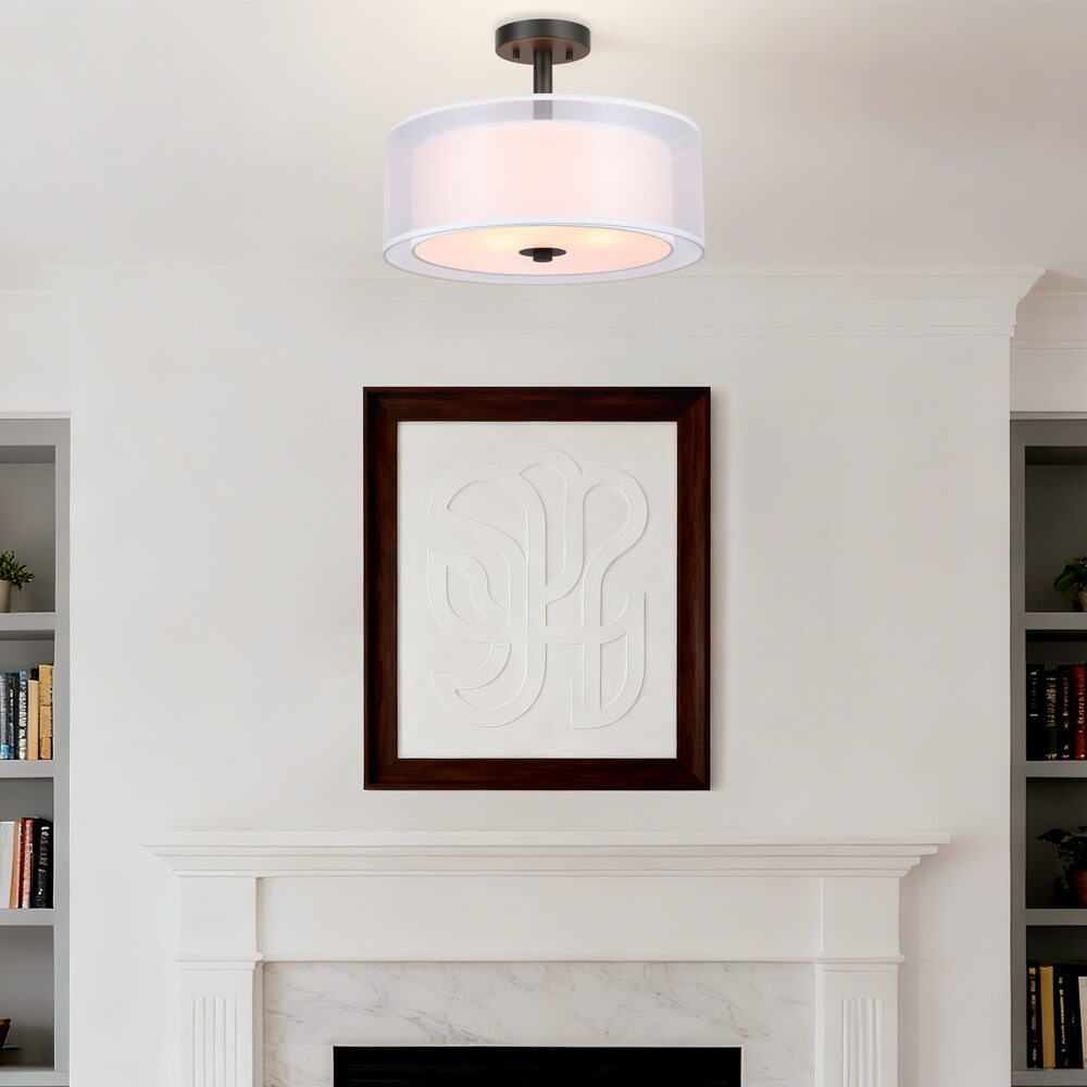 16 inch Semi Flush Mount Ceiling Light with Fabric Shade in Dark Bronze XB-SF1194-DB