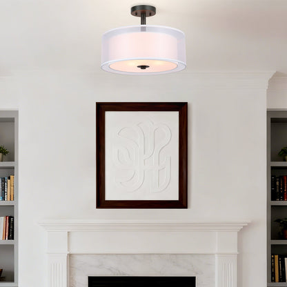 16 inch Semi Flush Mount Ceiling Light with Fabric Shade in Dark Bronze XB-SF1194-DB