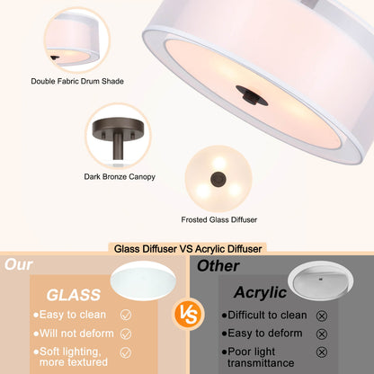 16 inch Semi Flush Mount Ceiling Light with Fabric Shade in Dark Bronze XB-SF1194-DB