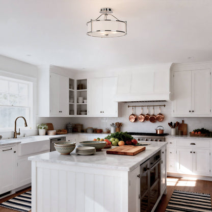 18 inch Modern Semi-Flush Mount Ceiling Light, Brushed Nickel, White Drum Shade XB-SF1199-BN