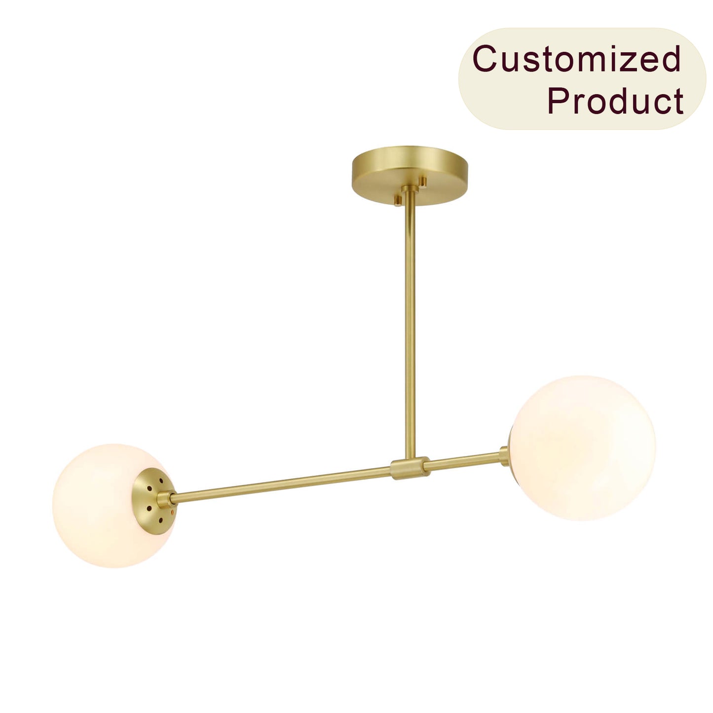 Modern Globe Semi Flush Mount Ceiling Light, 2-Light Satin Brass Fixture XB-SF1211-2-SB-1