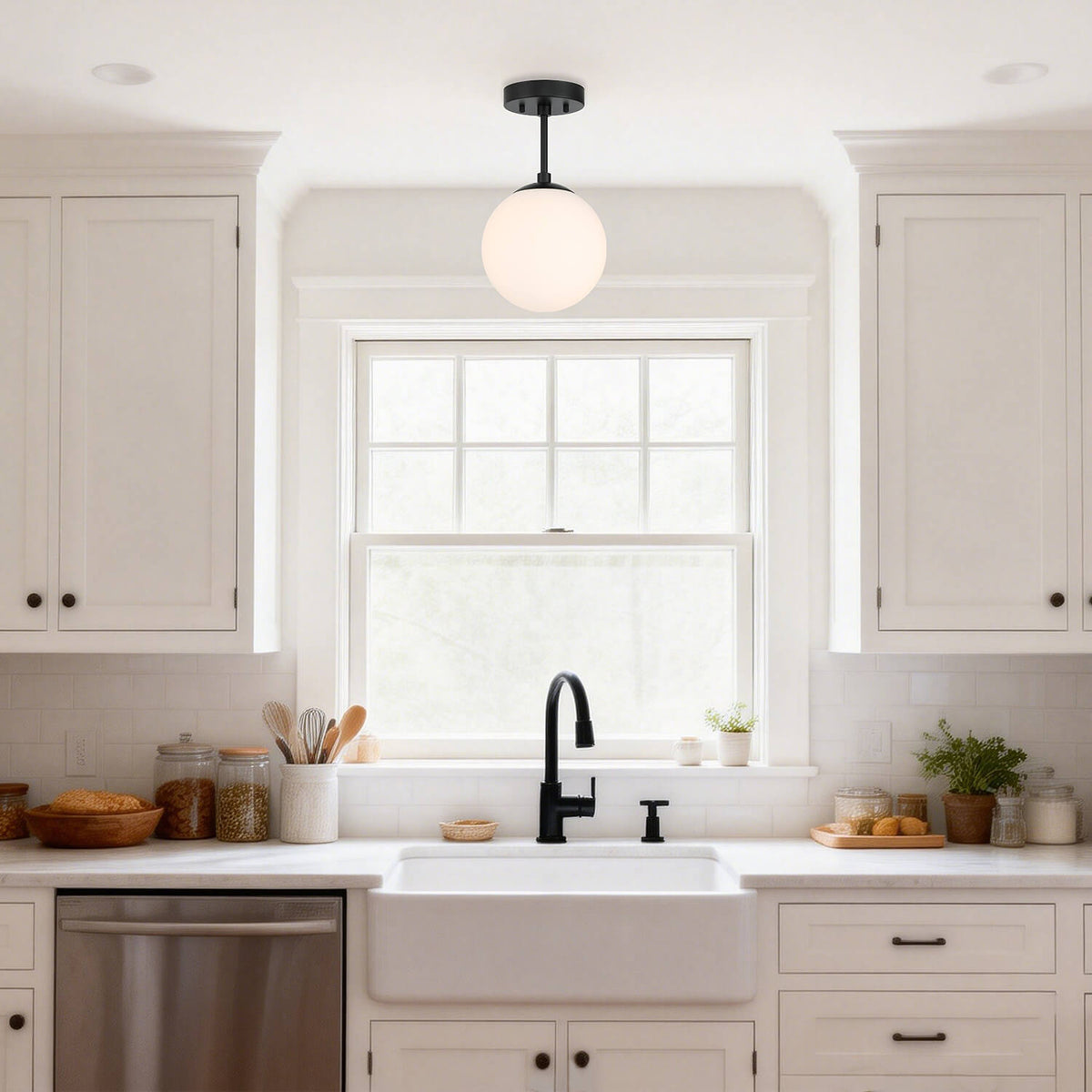 Matte Black Globe Ceiling Light for Living & Dining Room XB-SF1211-MBK