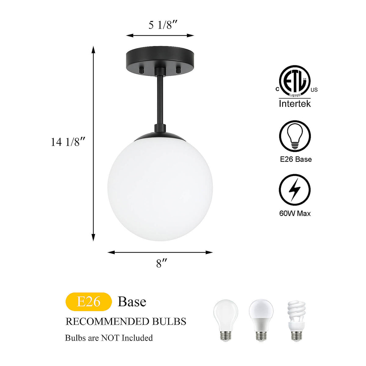 Matte Black Globe Ceiling Light for Living & Dining Room XB-SF1211-MBK
