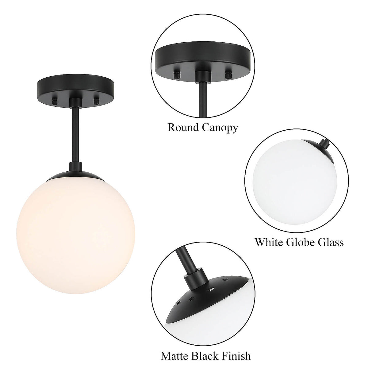 Matte Black Globe Ceiling Light for Living & Dining Room XB-SF1211-MBK