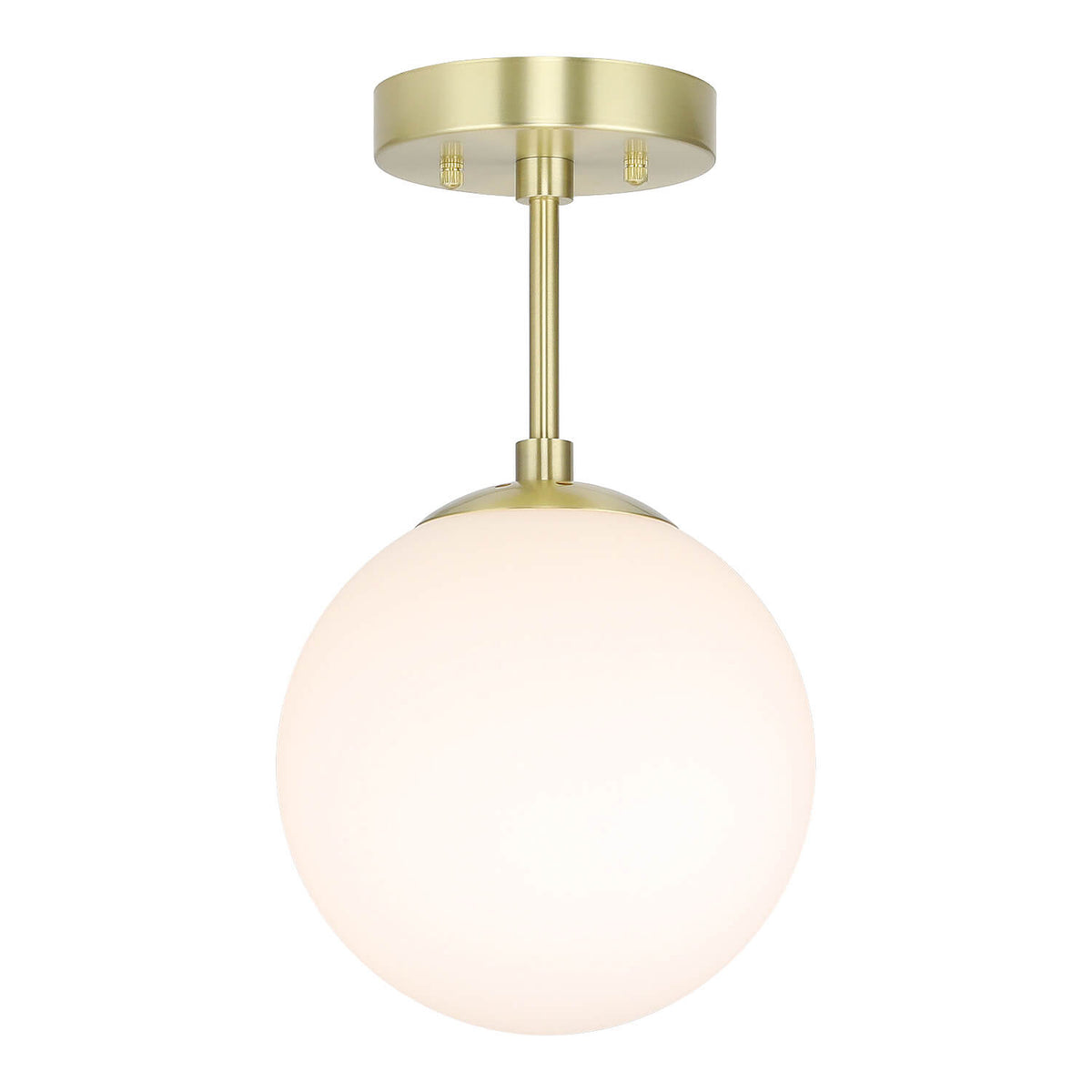 Modern Globe Ceiling Light Fixture, White Glass Shade, Satin Brass Semi Flush Mount XB-SF1211-SB
