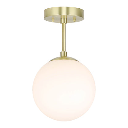Modern Globe Ceiling Light Fixture, White Glass Shade, Satin Brass Semi Flush Mount XB-SF1211-SB