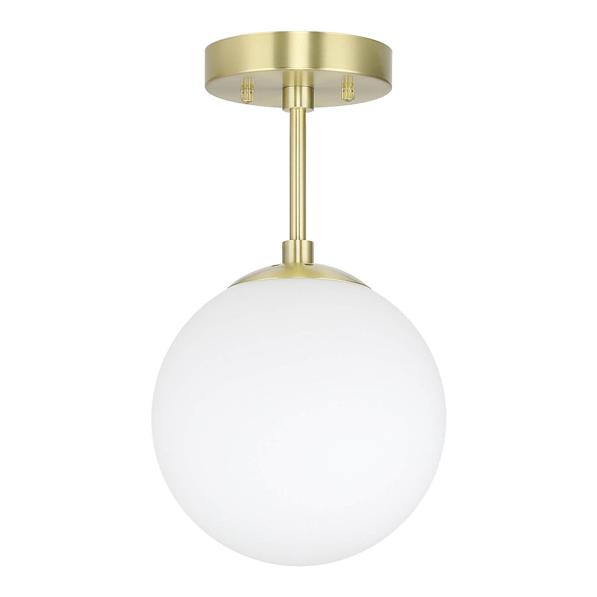 Modern Globe Ceiling Light Fixture, White Glass Shade, Satin Brass Semi Flush Mount XB-SF1211-SB