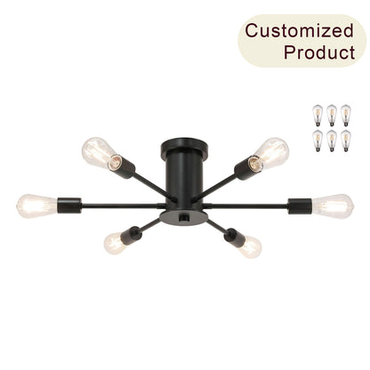 6-Light Semi Flush Mount Sputnik Ceiling Light Fixture, Matte Black with LED Bulbs XB-SF1241-6-MBK-LED