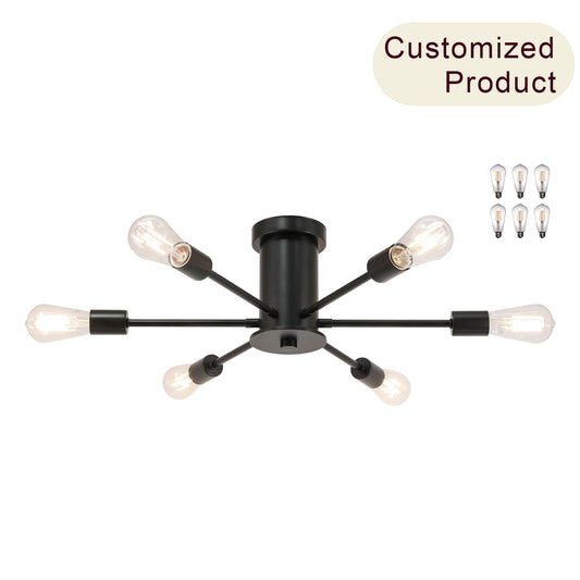 6-Light Semi Flush Mount Sputnik Ceiling Light Fixture, Matte Black with LED Bulbs XB-SF1241-6-MBK-LED