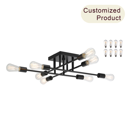 Sputnik Chandelier, 8-Light Semi Flush Mount Ceiling Light, Black with LED Bulbs XB-SF1242-8-MBK-LED