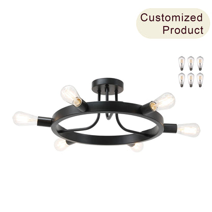 Semi Flush Mount Ceiling Light, 6-Light Ring Chandelier, Matte Black, Bulbs Included XB-SF1243-6-MBK-LED