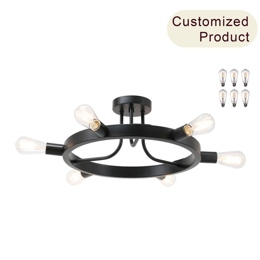 Semi Flush Mount Ceiling Light, 6-Light Ring Chandelier, Matte Black, Bulbs Included XB-SF1243-6-MBK-LED