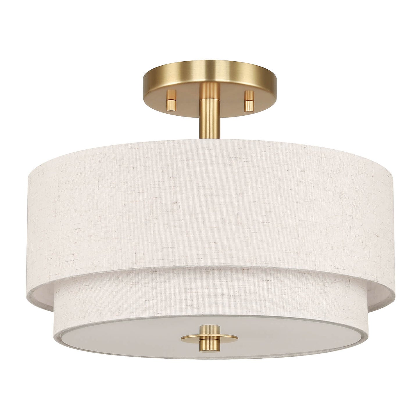 13'' Brass Drum Ceiling Light with 2 Tier Linen Shade for Dining Room XB-SF1289-13BS