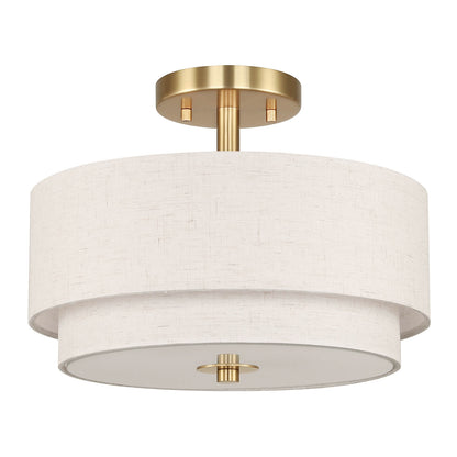 13'' Brass Drum Ceiling Light with 2 Tier Linen Shade for Dining Room XB-SF1289-13BS
