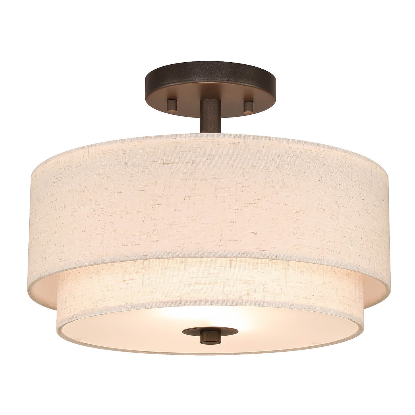 13" Semi Flush Light, Farmhouse 2 Light Close to Ceiling Fixture with Linen Fabric Shade XB-SF1289-13DB