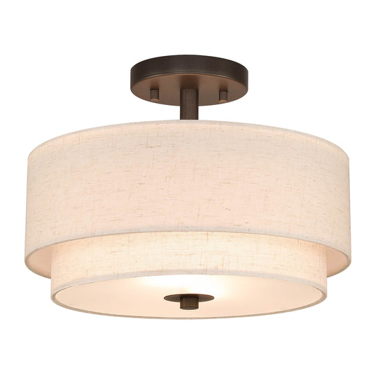 13" Semi Flush Light, Farmhouse 2 Light Close to Ceiling Fixture with Linen Fabric Shade XB-SF1289-13DB