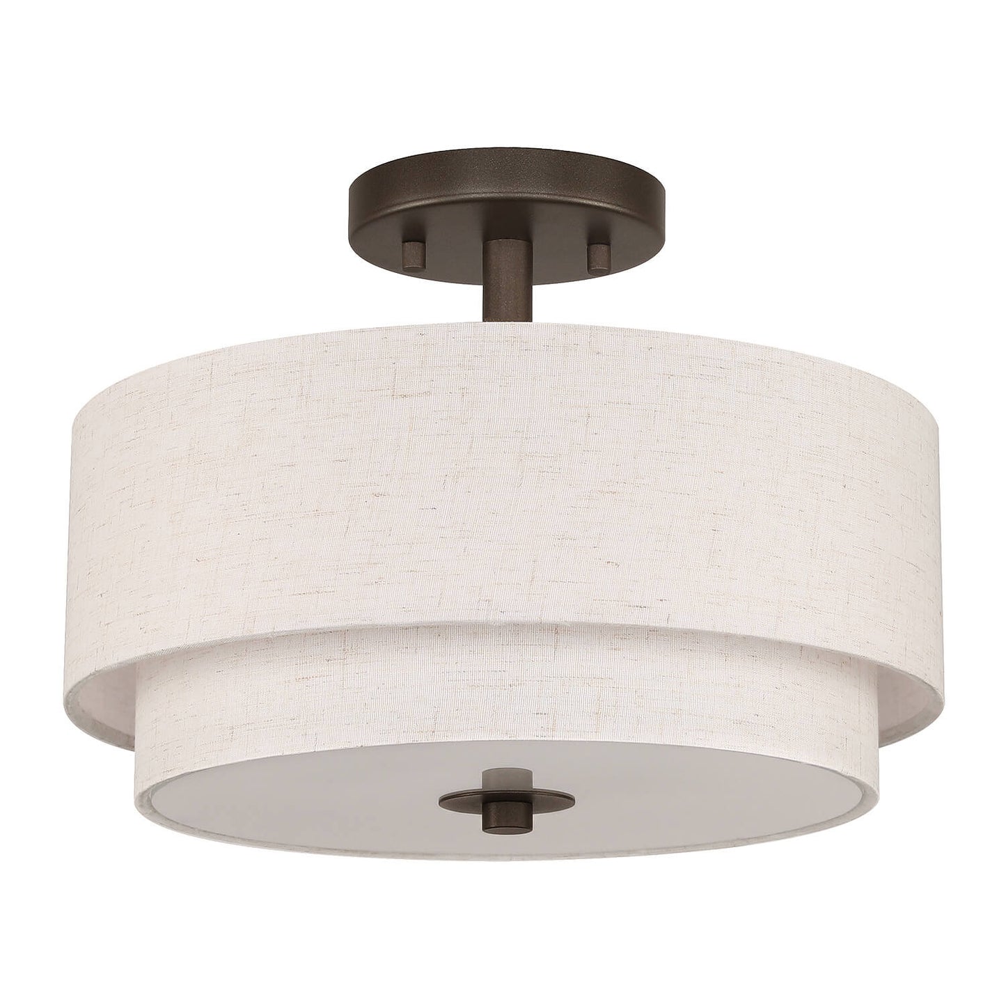 13" Semi Flush Light, Farmhouse 2 Light Close to Ceiling Fixture with Linen Fabric Shade XB-SF1289-13DB