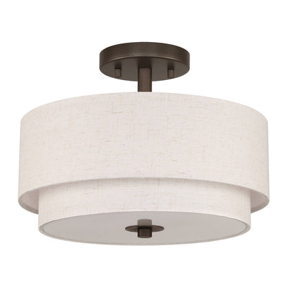 13" Semi Flush Light, Farmhouse 2 Light Close to Ceiling Fixture with Linen Fabric Shade XB-SF1289-13DB