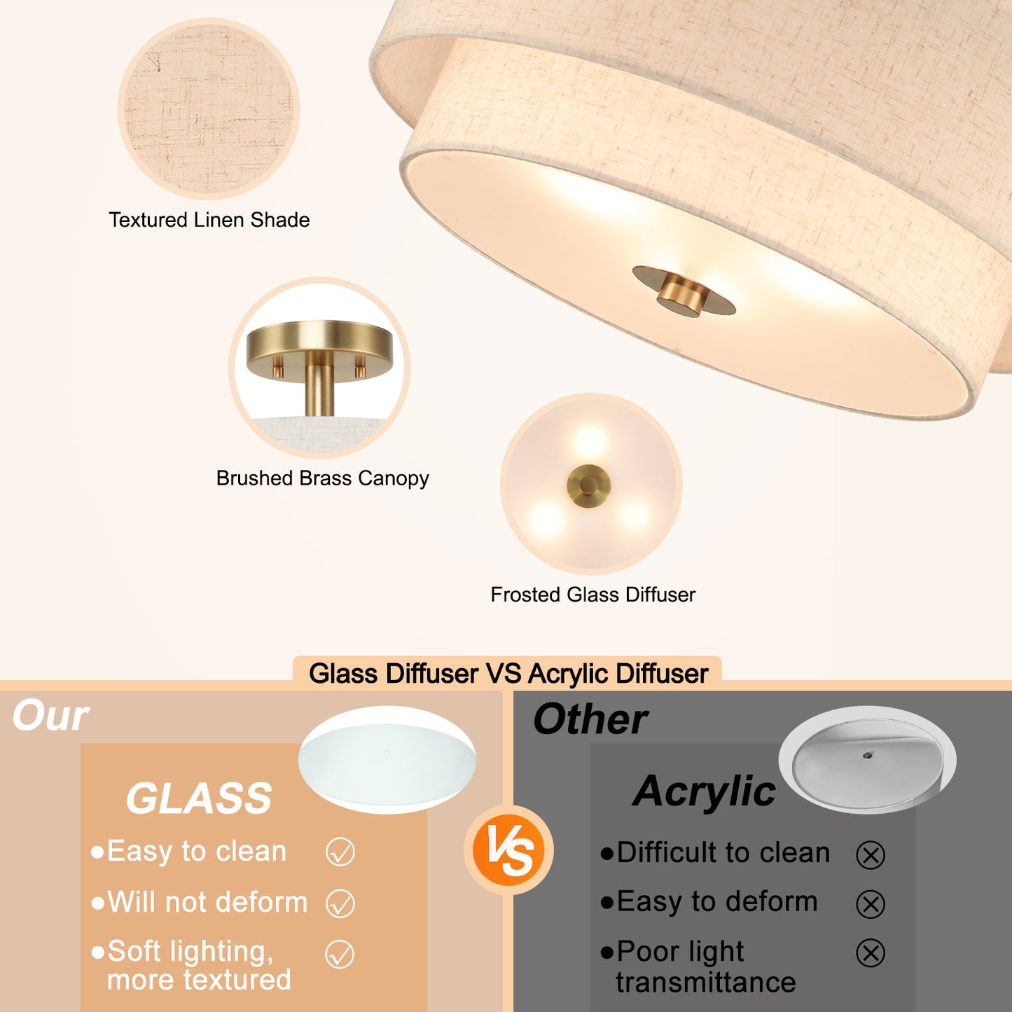 16 inch Brass Double Drum Ceiling Light for Bedroom & Living Room XB-SF1289-BS