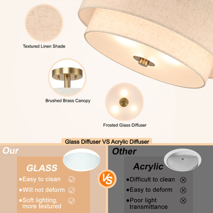 16 inch Brass Double Drum Ceiling Light for Bedroom & Living Room XB-SF1289-BS