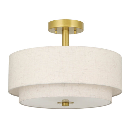 16 inch 3-Light Gold Semi Flush Mount Ceiling Light with Fabric Drum Shade XB-SF1289-GB