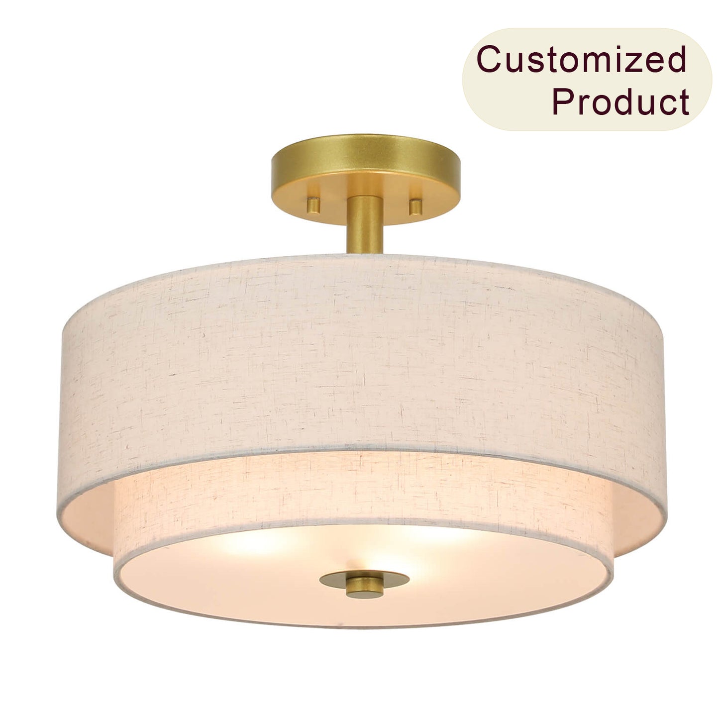 16 inch 3-Light Gold Semi Flush Mount Ceiling Light with Fabric Drum Shade XB-SF1289-GB